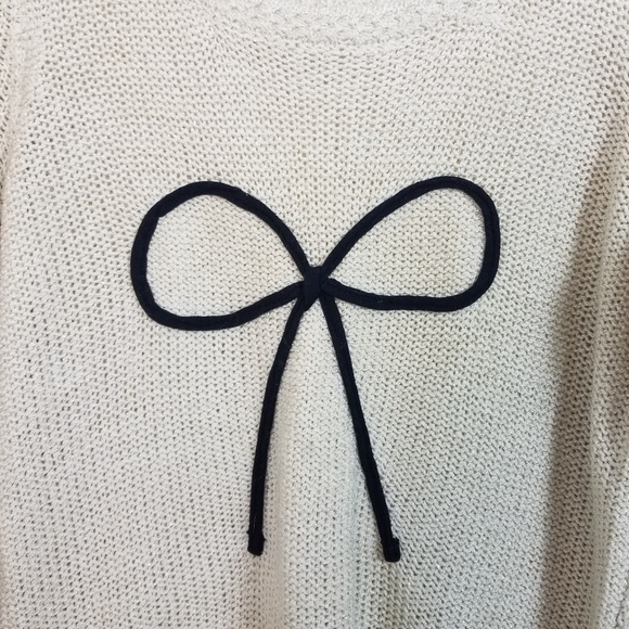 Lauren Conrad Metallic Knit Bow Sweater Gold Black - Picture 3 of 7